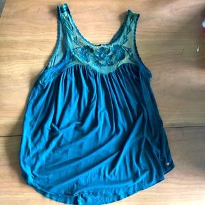 Teal Lace Yoke Top